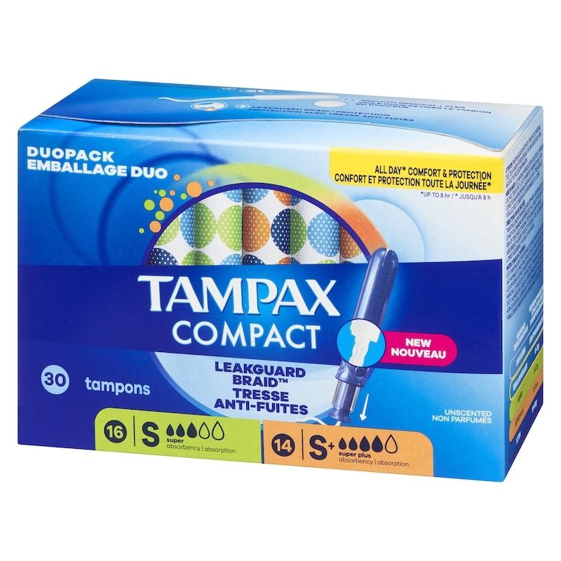 Compact Pearl Tampons Multipack, with LeakGuard Braid & Extendable Applicator, Super/Super Plus Absorbency, Compact Extendable Applicator, Unscented, 30 Count