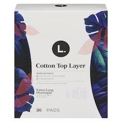 Ultra Thin Pads for Women, Overnight Absorbency, Breathable Cotton Top Layer, Unscented Pads with Wings, 36 CT