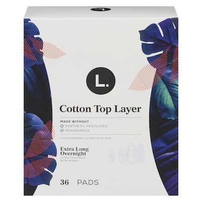 L. Ultra Thin Pads for Women, Overnight Absorbency, Breathable Cotton Top Layer, Unscented Pads with Wings, 36 CT 36 ea, $0.36/1ea