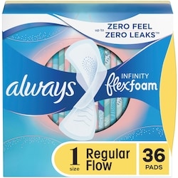 Infinity Feminine Pads for Women, Flexfoam Pads with Wings, Size 1, Regular Absorbency, Unscented, 36 CT