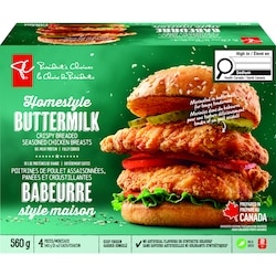 President's Choice Homestyle Buttermilk Crispy Breaded Seasoned Chicken Breasts 560 g, $2.68/100g