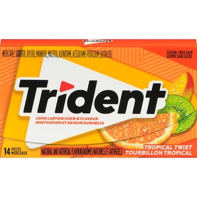 Trident Gomme sans sucre tourbillon tropical 14 ea, 0,14 $/1ch