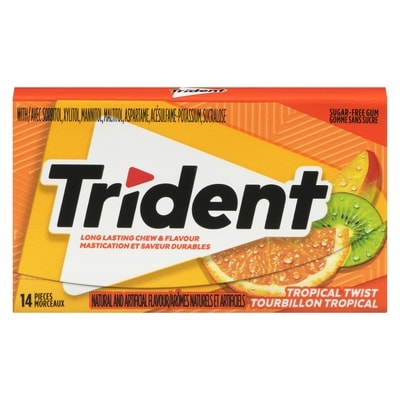 Trident Gomme sans sucre tourbillon tropical 14 ea, 0,14 $/1ch