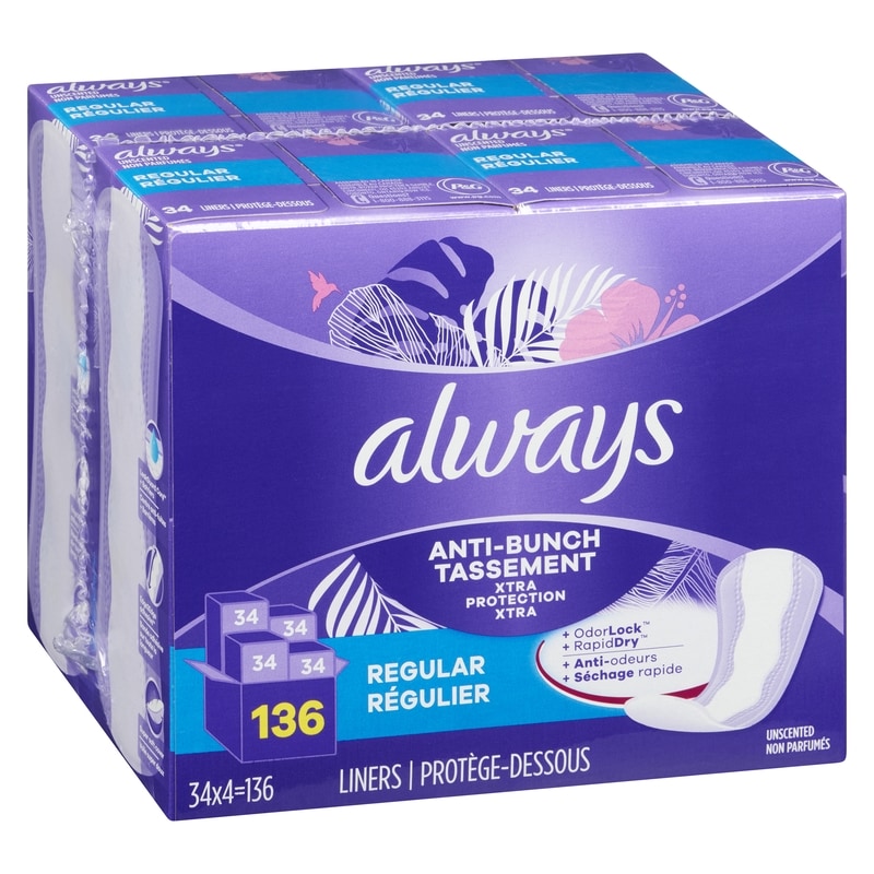 Anti-Bunch Xtra Protection Daily Liners, Regular Length, Unscented, 136 Count