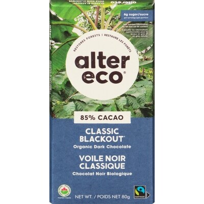 Alter Eco Chocolat noir biologique voile noir classique 80 g, 8,11 $/100g