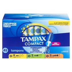 Compact Pearl Tampons Multipack, with LeakGuard Braid & Extendable Applicator, Regular/Super/Super Plus Absorbency, Compact Extendable Applicator, Unscented, 45 Count