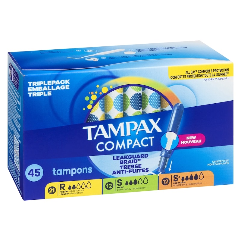 Compact Pearl Tampons Multipack, with LeakGuard Braid & Extendable Applicator, Regular/Super/Super Plus Absorbency, Compact Extendable Applicator, Unscented, 45 Count