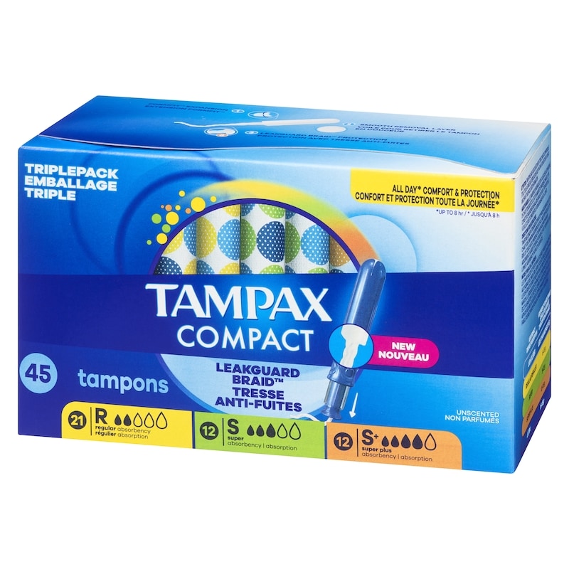 Compact Pearl Tampons Multipack, with LeakGuard Braid & Extendable Applicator, Regular/Super/Super Plus Absorbency, Compact Extendable Applicator, Unscented, 45 Count