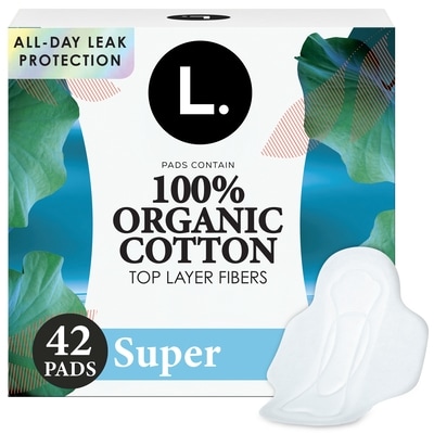 L. Ultra Thin Pads for Women, Super Absorbency, Organic Cotton Top Layer, Unscented Pads with Wings, 42 CT 42 ea, $0.39/1ea