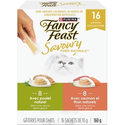 Purina Fancy Feast savoury purée naturals emballage assorti meilleurs vendeurs, gâteries pour chats 160 g, 7,18 $/100g