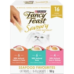 Fancy Feast Savoury Purée Naturals Seafood Favourites Variety Pack, Cat Treats