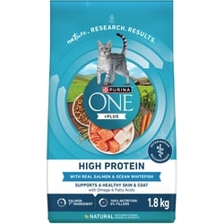 Purina ONE +Plus High Protein Salmon & Ocean Whitefish Formula, Dry Cat Food 1.8 kg, $0.72/100g