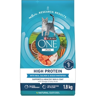 Purina ONE +Plus High Protein Salmon & Ocean Whitefish Formula, Dry Cat Food 1.8 kg, $0.78/100g