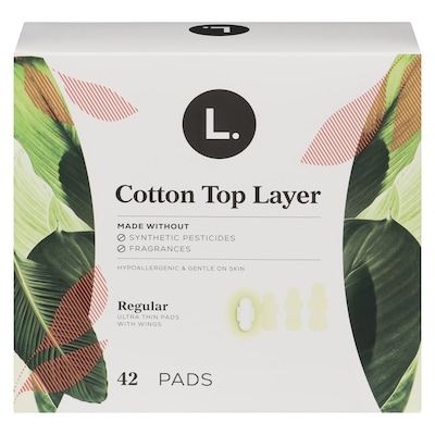 L. Ultra Thin Pads for Women, Regular Absorbency, Breathable Cotton Top Layer, Unscented Pads with Wings, 42 CT 42 ea, $0.31/1ea