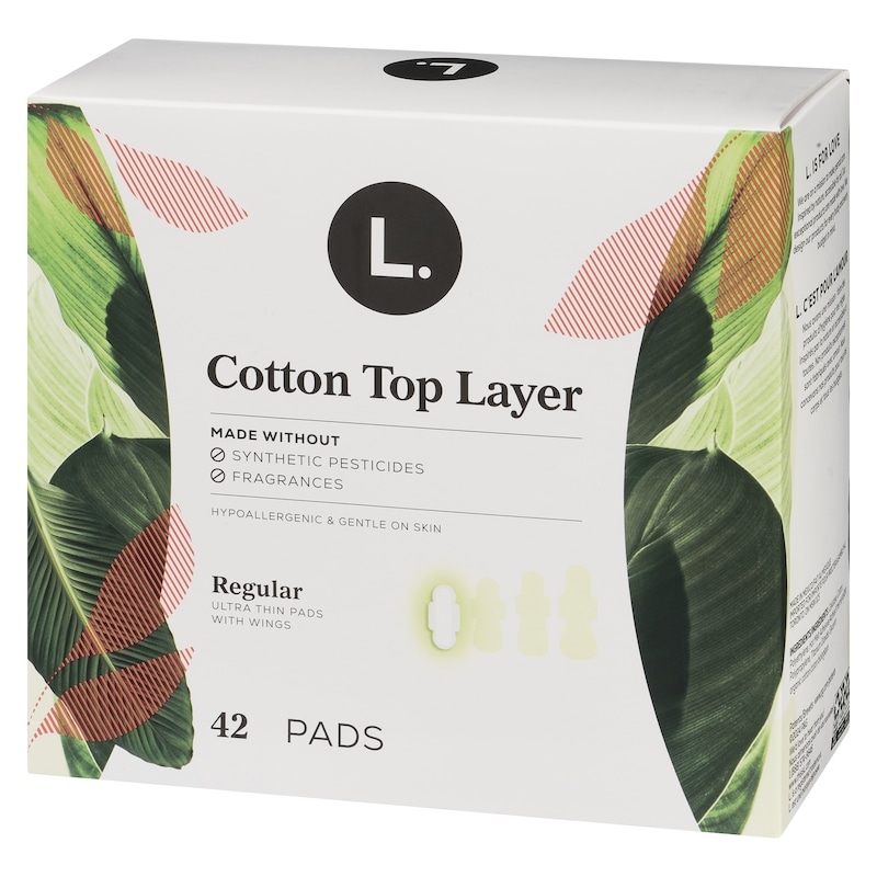 Ultra Thin Pads for Women, Regular Absorbency, Breathable Cotton Top Layer, Unscented Pads with Wings, 42 CT