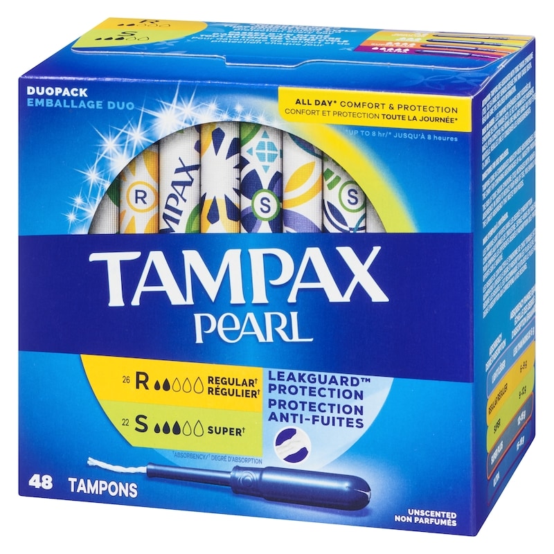 Pearl Tampons Multipack, with LeakGuard Braid, Regular/Super Absorbency, Unscented, 48 Count