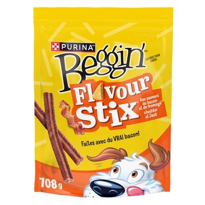 Purina Beggin' flavour stix bacon et fromage cheddar et jack, gâteries pour chiens 708 g, 1,55 $/100g