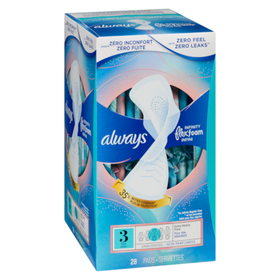 Serviettes féminines Infini pour femmes, serviettes avec ailes Flexfoam, taille 3, degré d’absorption très abondant, non parfumées, 28 serviettes