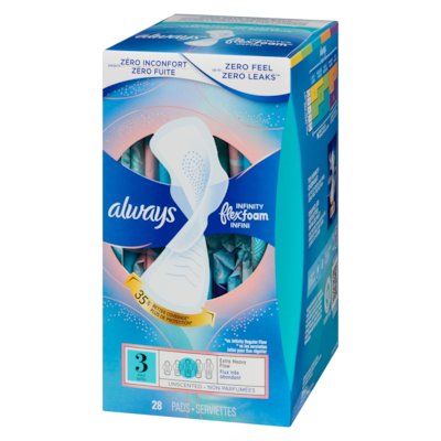 Serviettes féminines Infini pour femmes, serviettes avec ailes Flexfoam, taille 3, degré d’absorption très abondant, non parfumées, 28 serviettes