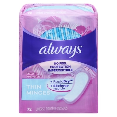 Always RapidDry Liners, Unscented Thin 72 ea, $0.10/1ea
