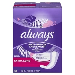 Always Protège-dessous quotidiens Anti-Bunch Xtra Protection, extra longs, non parfumés, 68 protège-dessous 68 ea, 0,15 $/1ch