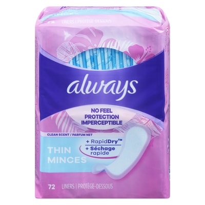 Always RapidDry Liners,Thin 72 ea, $0.10/1ea