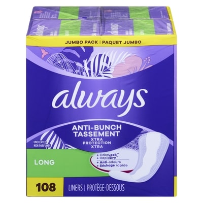 Always Liners Long, Jumbo Pack 108-count 108 ea, $0.12/1ea