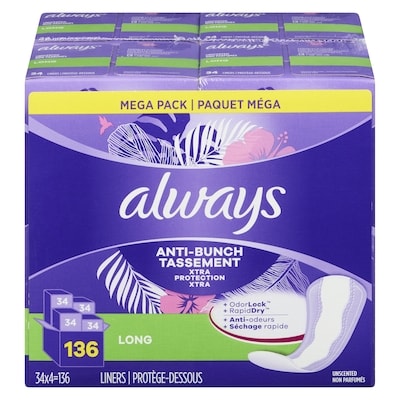 Always Liners Long, Mega Pack 136 ea, $0.12/1ea