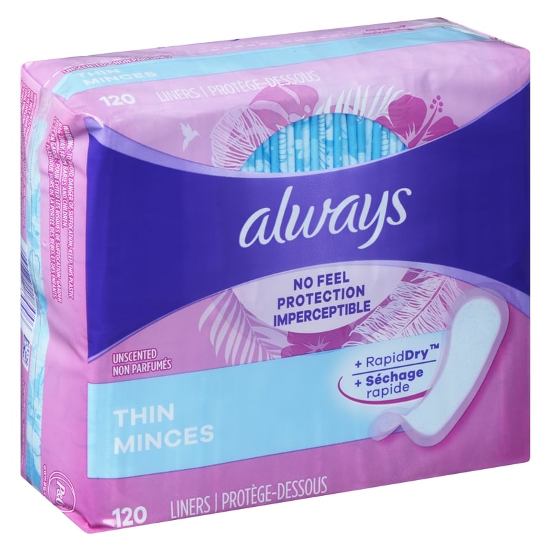 Thin No Feel Protection Daily Liners, Regular Absorbency, Unscented, 120 Count