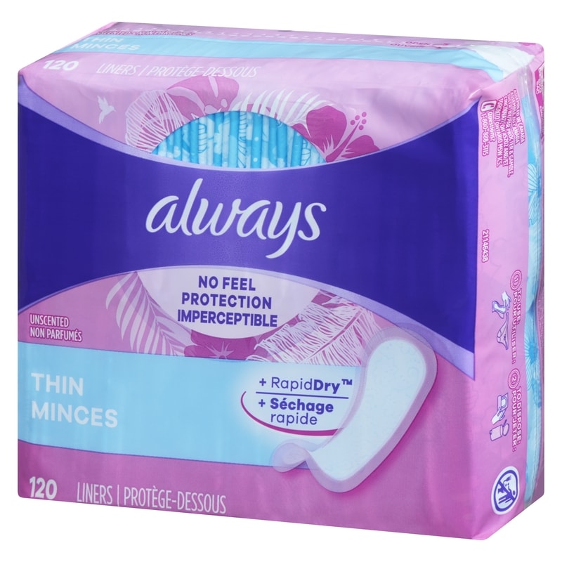 Thin No Feel Protection Daily Liners, Regular Absorbency, Unscented, 120 Count