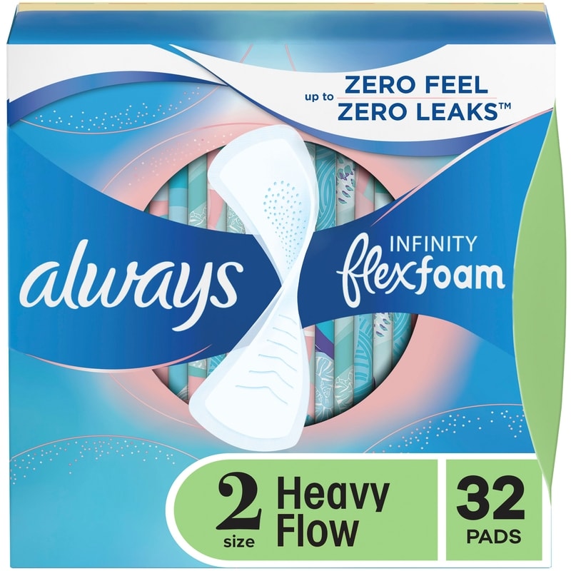 Infinity Feminine Pads for Women, Flexfoam Pads, Size 2, Heavy Absorbency, Unscented, 32 CT