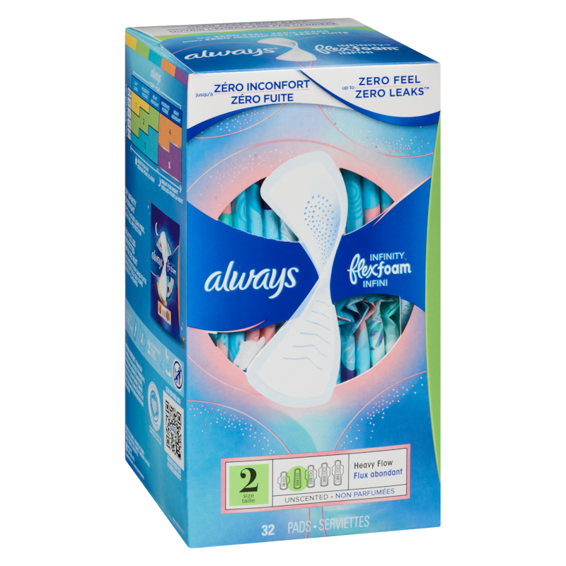 Infinity Feminine Pads for Women, Flexfoam Pads, Size 2, Heavy Absorbency, Unscented, 32 CT