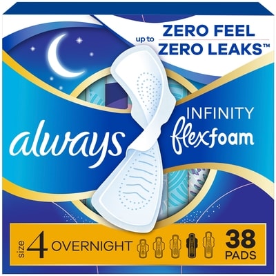 Always Infinity Flexfoam Pads, Overnight Size 4 Unscented, 38-Count 38 ea, $0.39/1ea