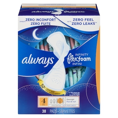 Always Serviettes hygiéniques infini Flexfoam, taille 4 flux de nuit, sans parfum, 38 pièces 38 ea, 0,47 $/1ch