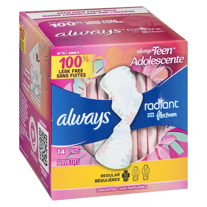 Radiant Teen Regular Unscented Pad, 14-Count