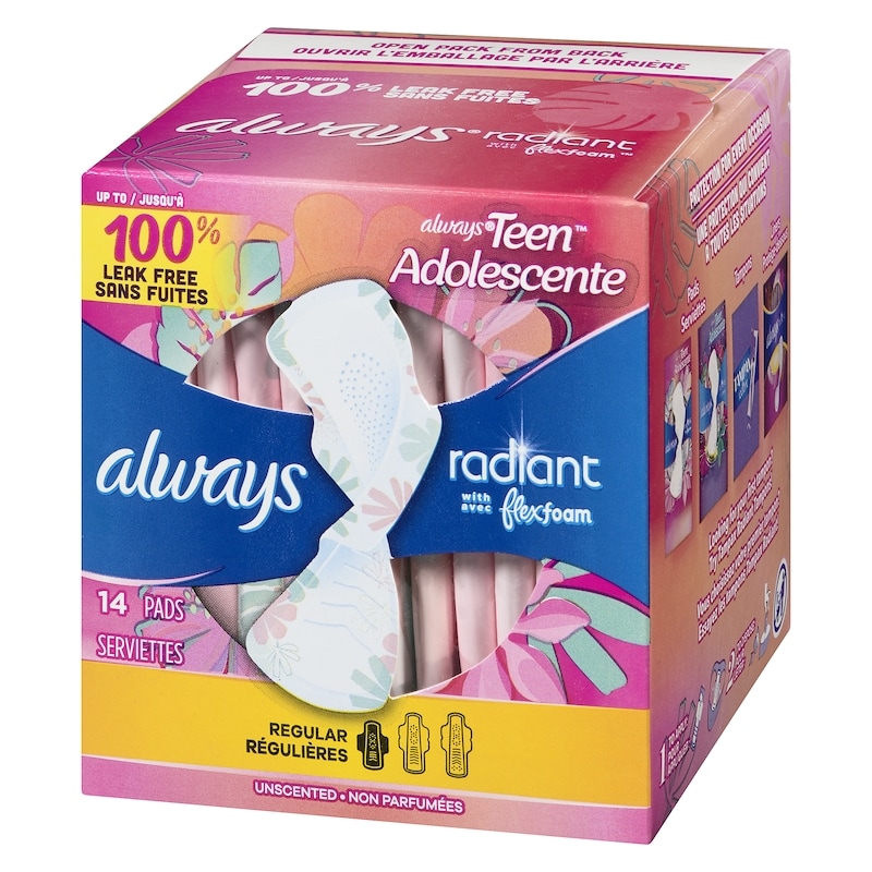 Radiant Teen Regular Unscented Pad, 14-Count