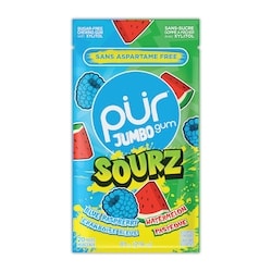 Pur Gum Gomme à Mâcher Jumbo SOURZ, Sans Aspartame au Goût Naturel Acidulée de Framboise Bleue et Pastèque  81 g, 6,53 $/100g