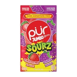 Jumbo SOURZ Gum, Aspartame Free, Natural Flavour, Sour Strawberry, Sour Grape