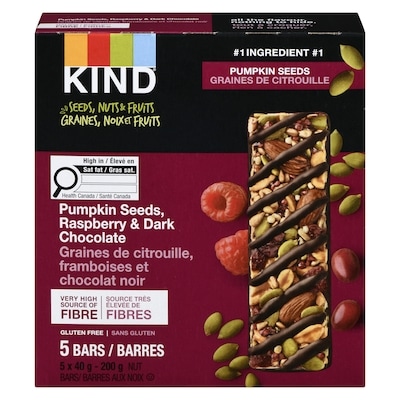 Kind Barres aux noix graines de citrouille, framboises et chocolat noir 5x200.0 g, 0,90 $/100g