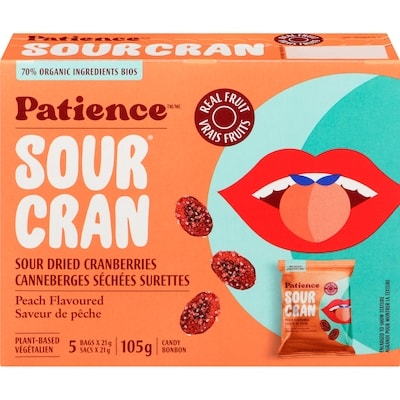 Patience Fruit & Co Sourcran bonbon canneberges séchées surettes saveur de pêche 105 g, 5,70 $/100g