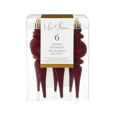 Life at Home Flocked Finial Holiday Ornaments 6 Pack - Burgundy 6 ea, $1.50/1ea