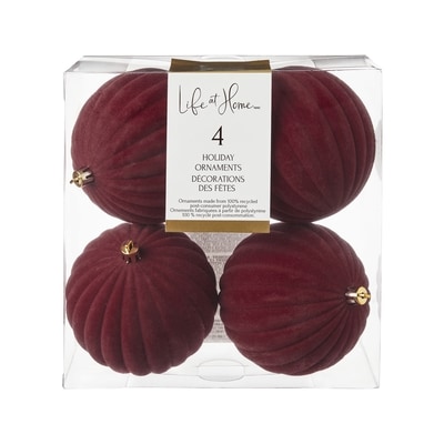 Life at Home Flocked Holiday Ornaments 4 Pack - Burgundy 4 ea, $2.25/1ea