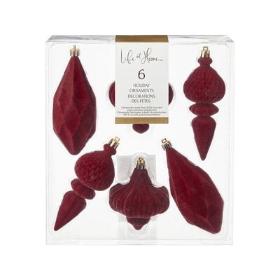 Life at Home Flocked Holiday Ornaments 6 Pack - Burgundy 6 ea, $1.50/1ea