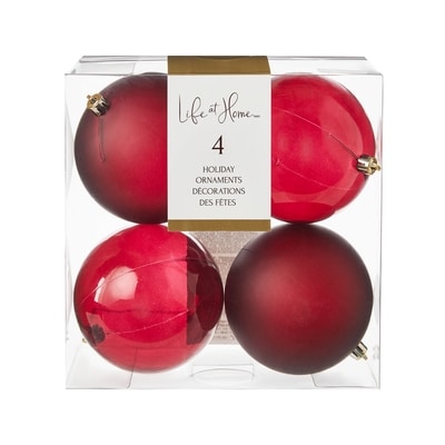 Life at Home Ball Holiday Ornaments 4 Pack - Burgundy 4 ea, $2.25/1ea