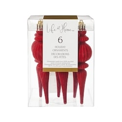 Life at Home Flocked Finial Holiday Ornaments 6 Pack - Red 6 ea, $1.50/1ea