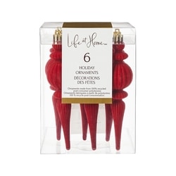 Life at Home Ensemble de 6 décorations de fêtes floquées en pointe – rouge 6 ea, 1,50 $/1ch