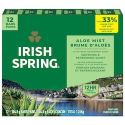 Irish Spring Aloe Mist Deodorant Bar Soap, 12 Pack 12x105.0 g, $1.03/100g
