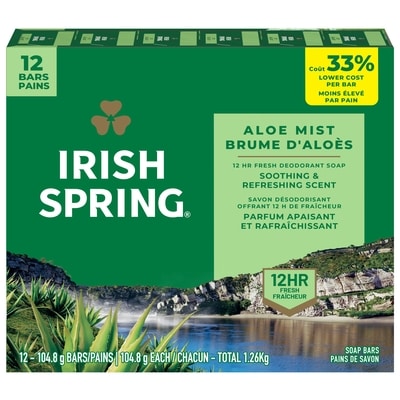 Irish Spring Aloe Mist Deodorant Bar Soap, 12 Pack 12x105.0 g, $0.71/100g