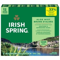 Irish Spring Pain de savon désodorisant aloe mist 12x105.0 g, 1,03 $/100g