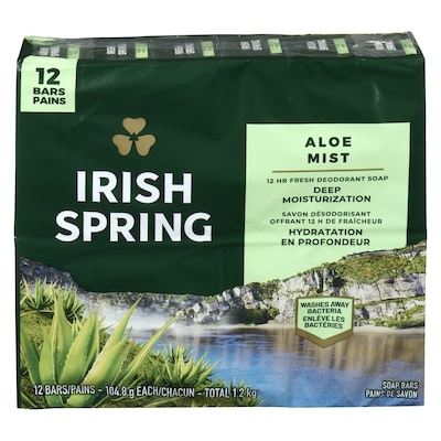 Irish Spring Pains de savon aloe mist 12x105.0 g, 0,71 $/100g